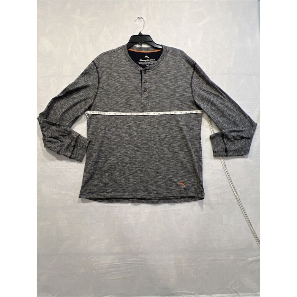 Tommy Bahama Shirt Mens Large Gray/Black Cotton Blend Long Sleeve‎ Henley